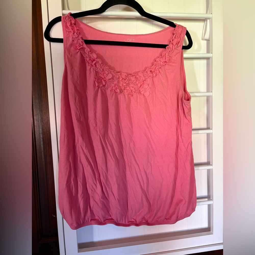 Ann Taylor Loft XL Pink Tank Top with Detail at Collar